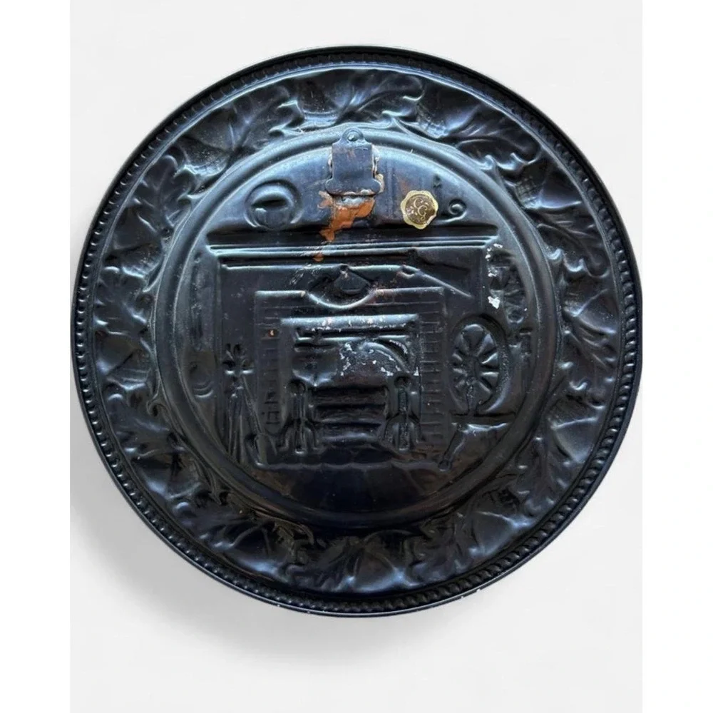Coppercraft Guild Embossed Copper Plate with Raised Fireplace Scene